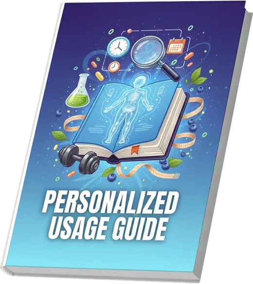 A blue hardback book cover titled Personalized Usage Guide, with an illustrated open book and a human figure above it